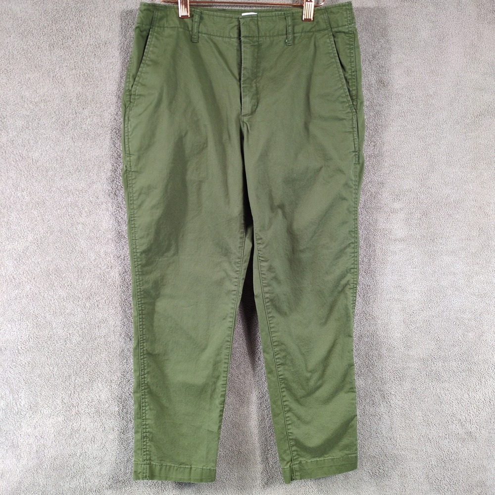 Gap Downtown Khaki Pants Womens 8‎ Olive Green Tapered Mid Rise Chinos Stretch